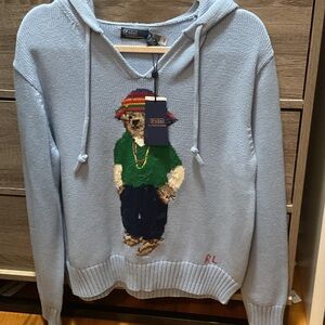 Polo by Ralph Lauren Light Blue V-Neck Sweater with Bear Design